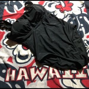 Black, one piece bathing/swim suit.